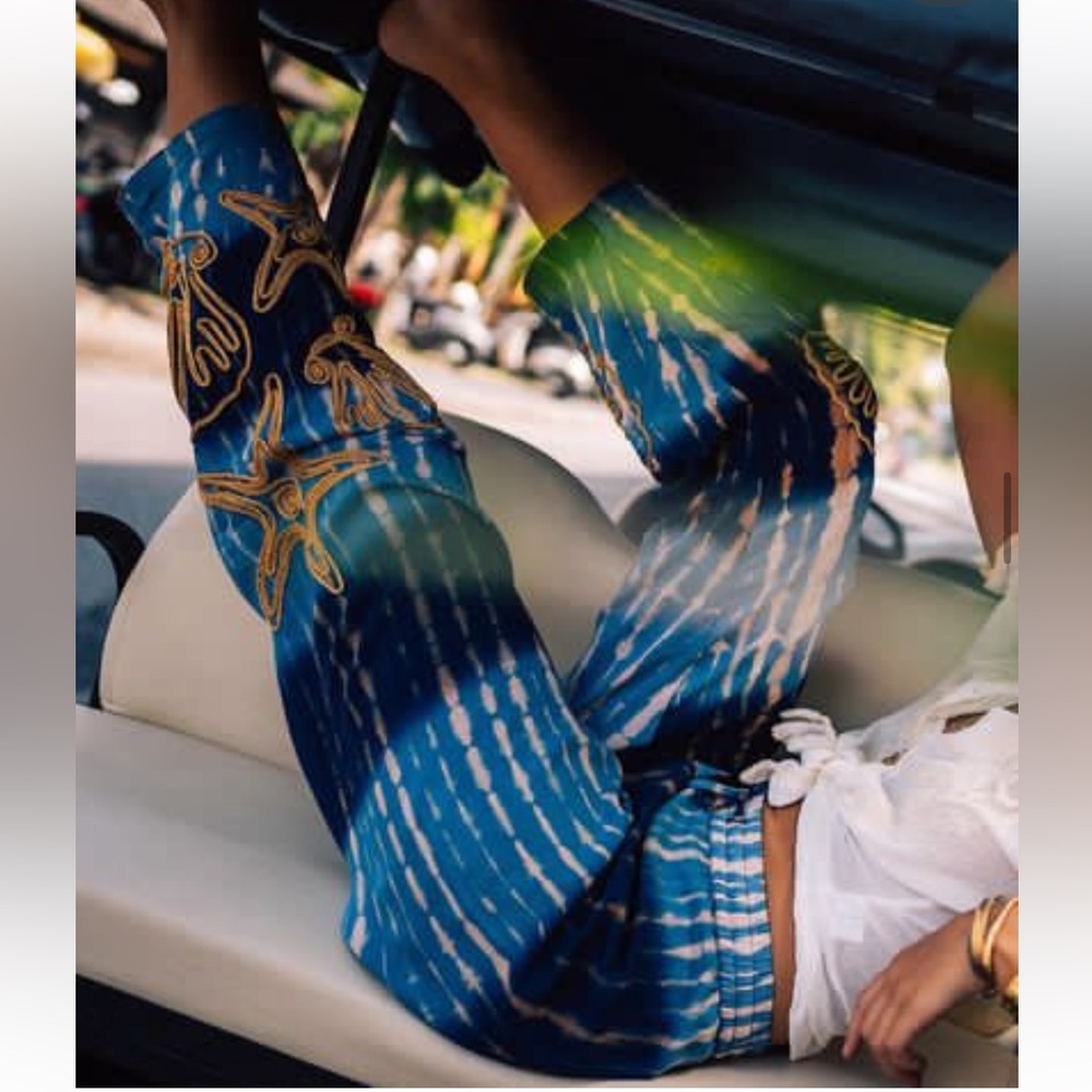 Chasing unicorns under the sea appliqué embroidered pants